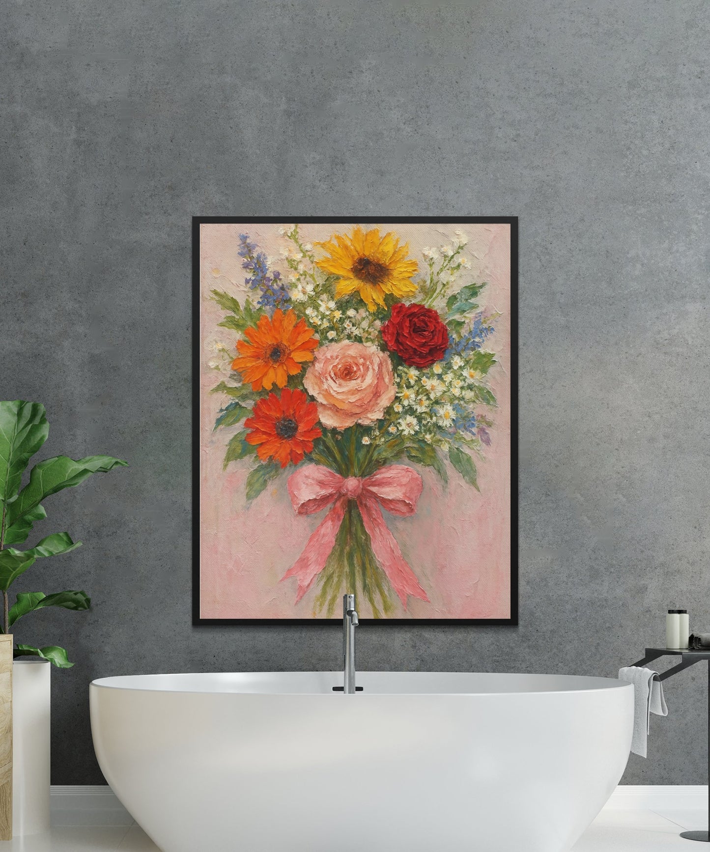 Floral Canvas Art Print, Colorful Bouquet Wall Decor, Bathroom Wall Art, Modern Home Decor, Gift