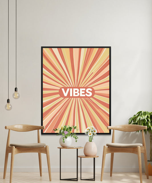 Retro Vibes Wall Art, Vintage Radiating Lines Poster, Bold Typography Home Decor, Unique Living Room Statement Piece