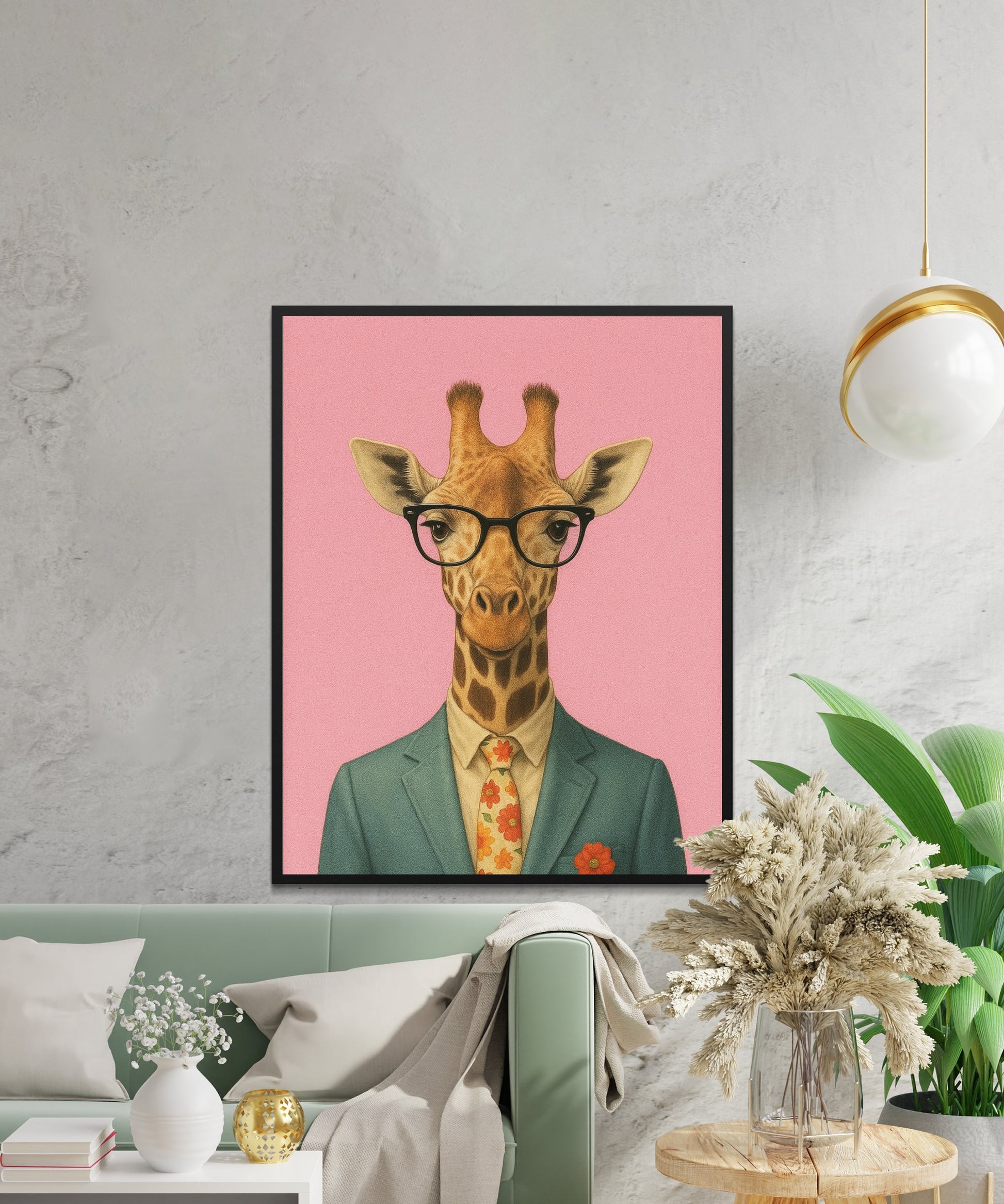 Whimsical Giraffe Art Print, Stylish Animal in Suit, Quirky Home Decor, Unique Wall Art, Colorful Nursery Poster, Fun Office Artwork