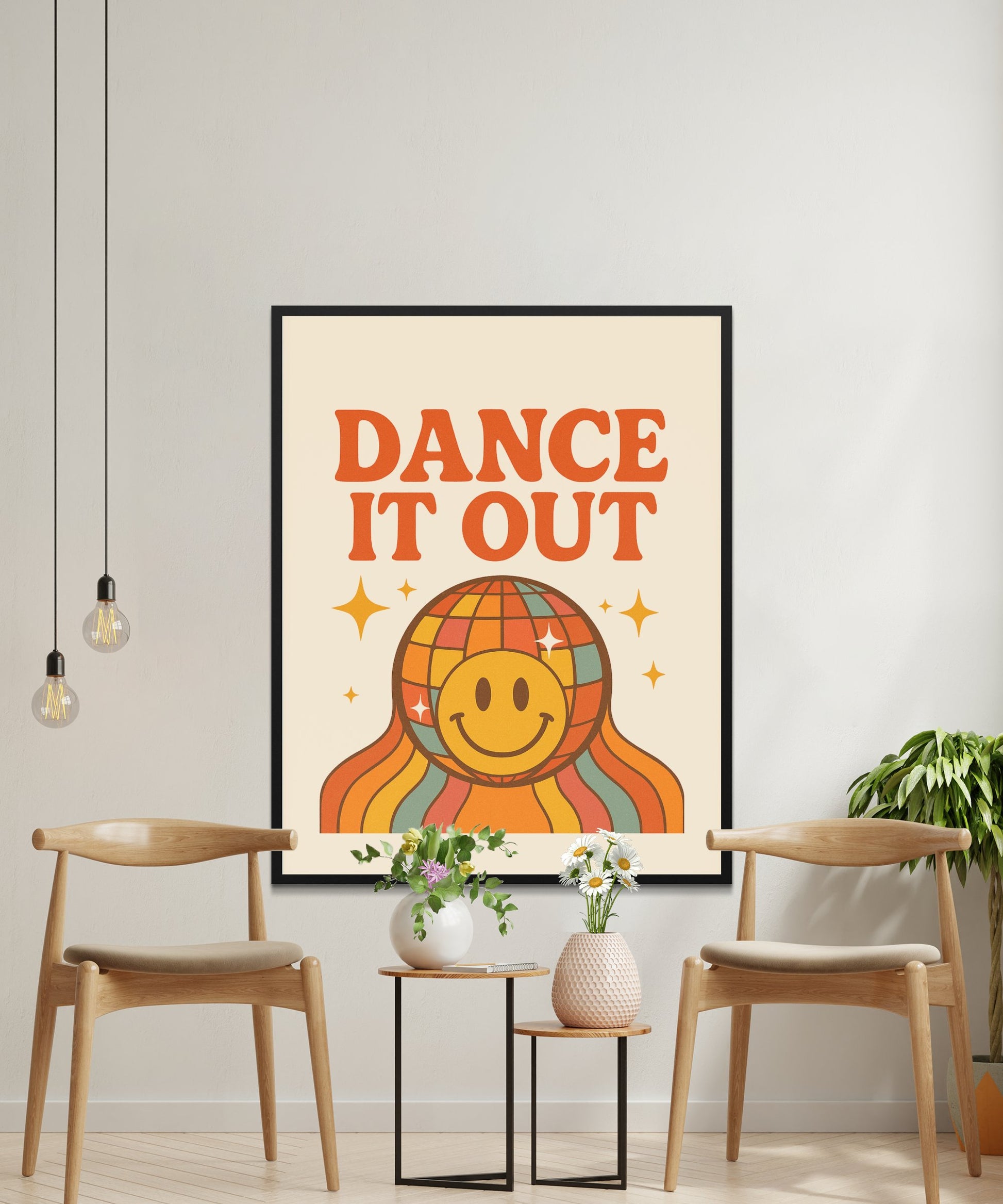 Dance It Out Poster, Retro Smiley Face Wall Art, Cheerful Home Decor Print