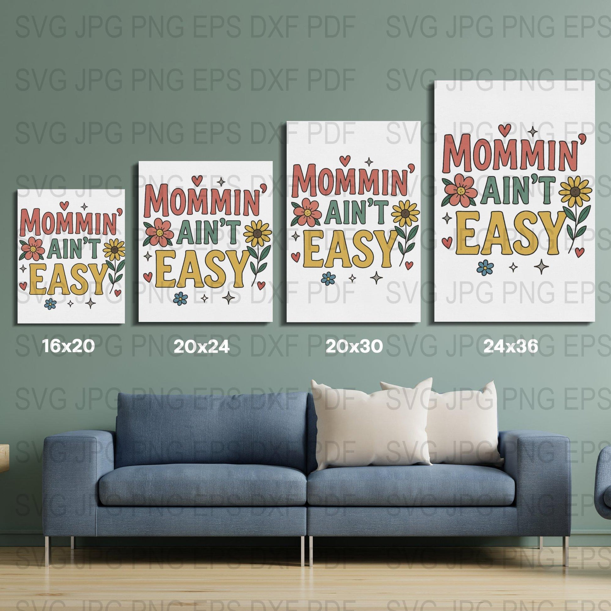 Mommin' Ain't Easy SVG Wall Art, Modern Home Decor, Digital Download, Trendy Mom Quotes, Living Room Gallery Wall Set