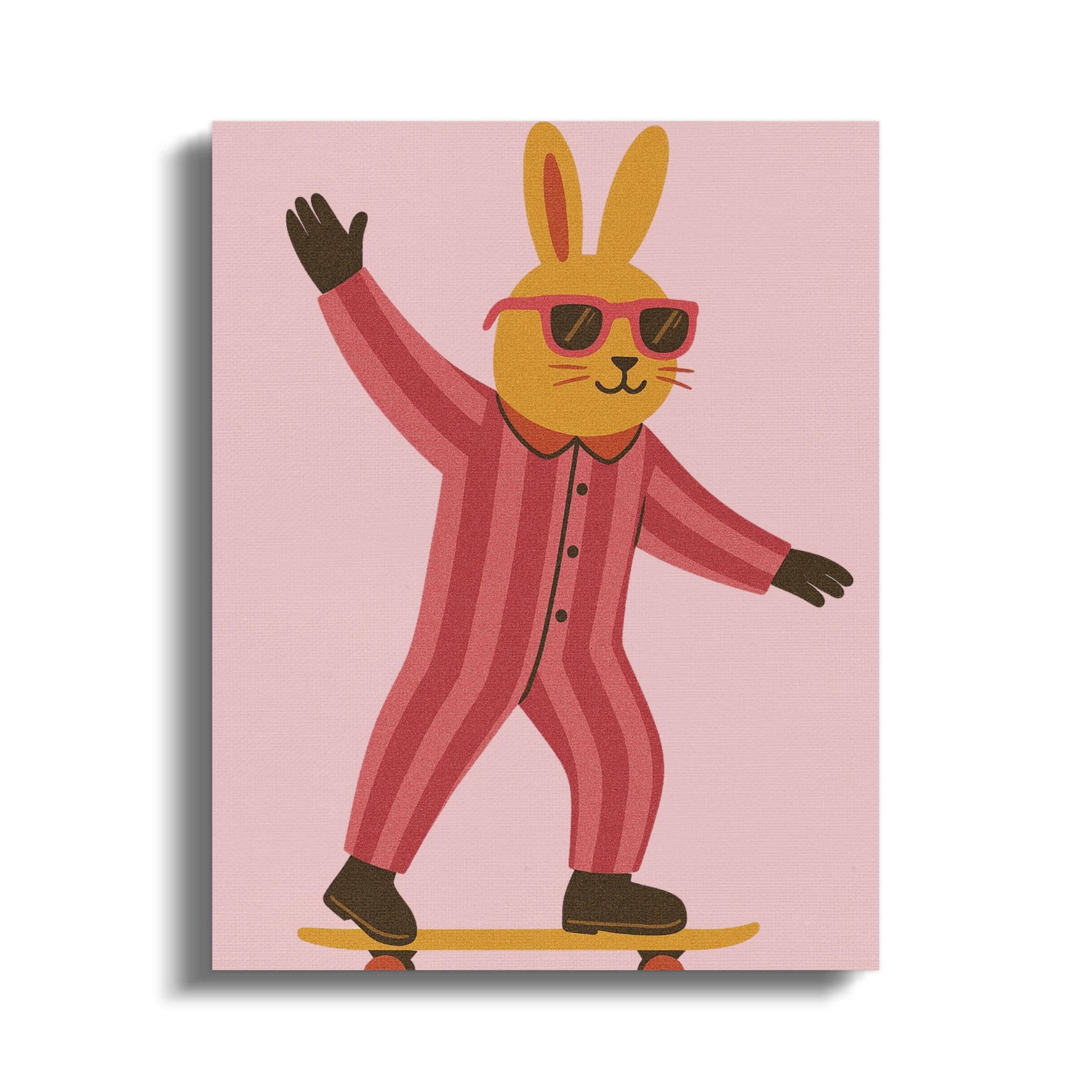 Cool Skateboarding Bunny Art Print, Cartoon Rabbit Wall Decor, Kids Room Decoration, Fun Animal Poster