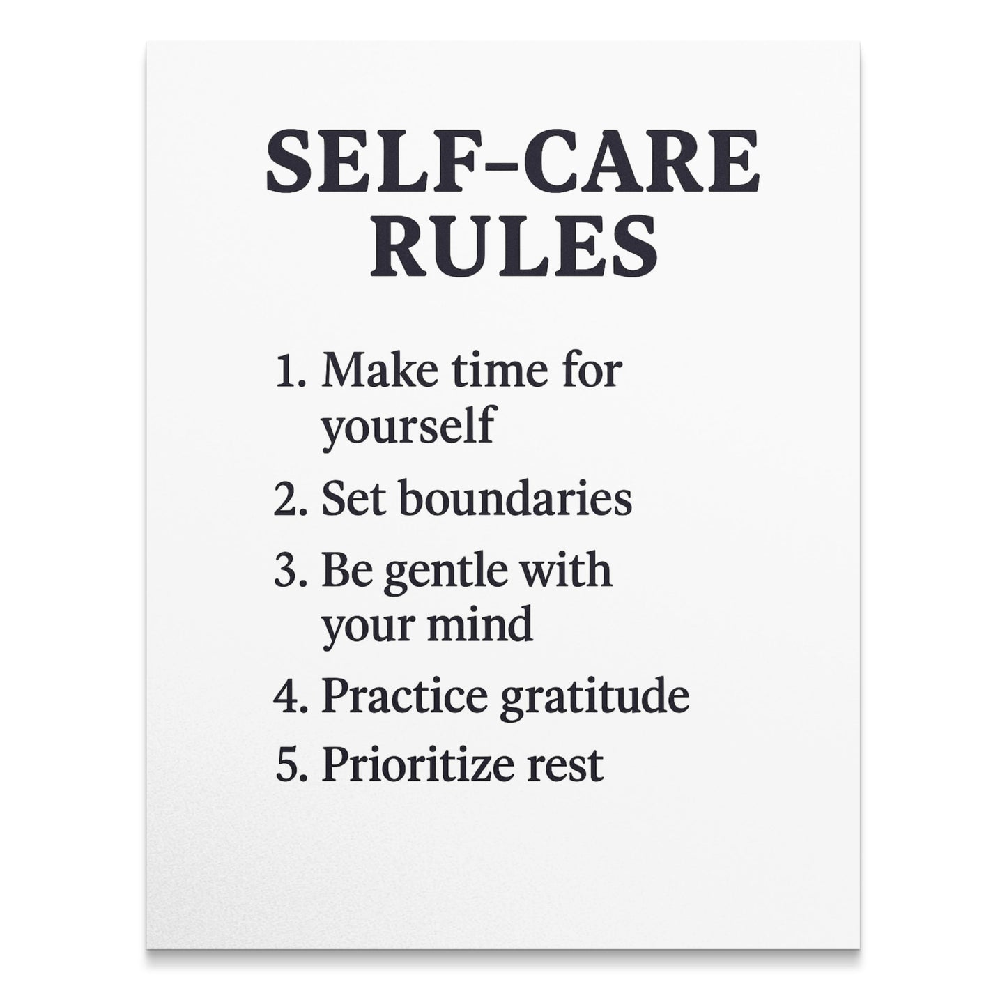 Self-Care Rules Poster, Inspirational Quote Wall Art, Mental Health Gift, Wellness Decor, Typography Print, Motivational Home Office Decor.