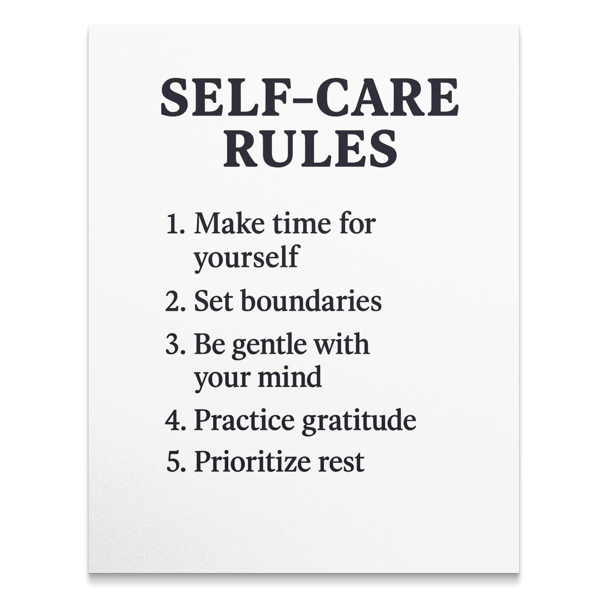 Self-Care Rules Poster, Inspirational Quote Wall Art, Mental Health Gift, Wellness Decor, Typography Print, Motivational Home Office Decor.