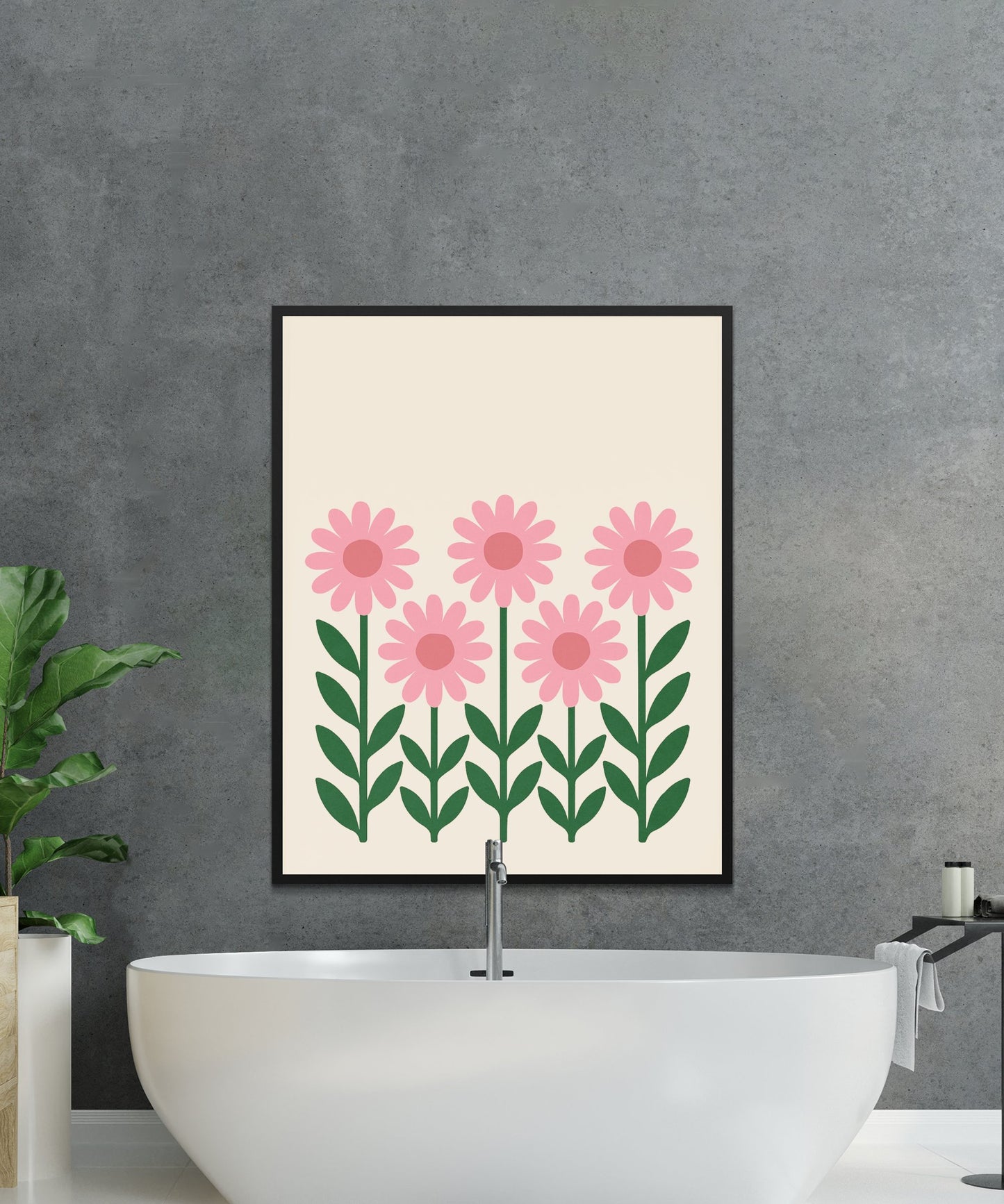 Pink Daisy Wall Art Print, Modern Floral Poster for Living Room, Botanical Decor