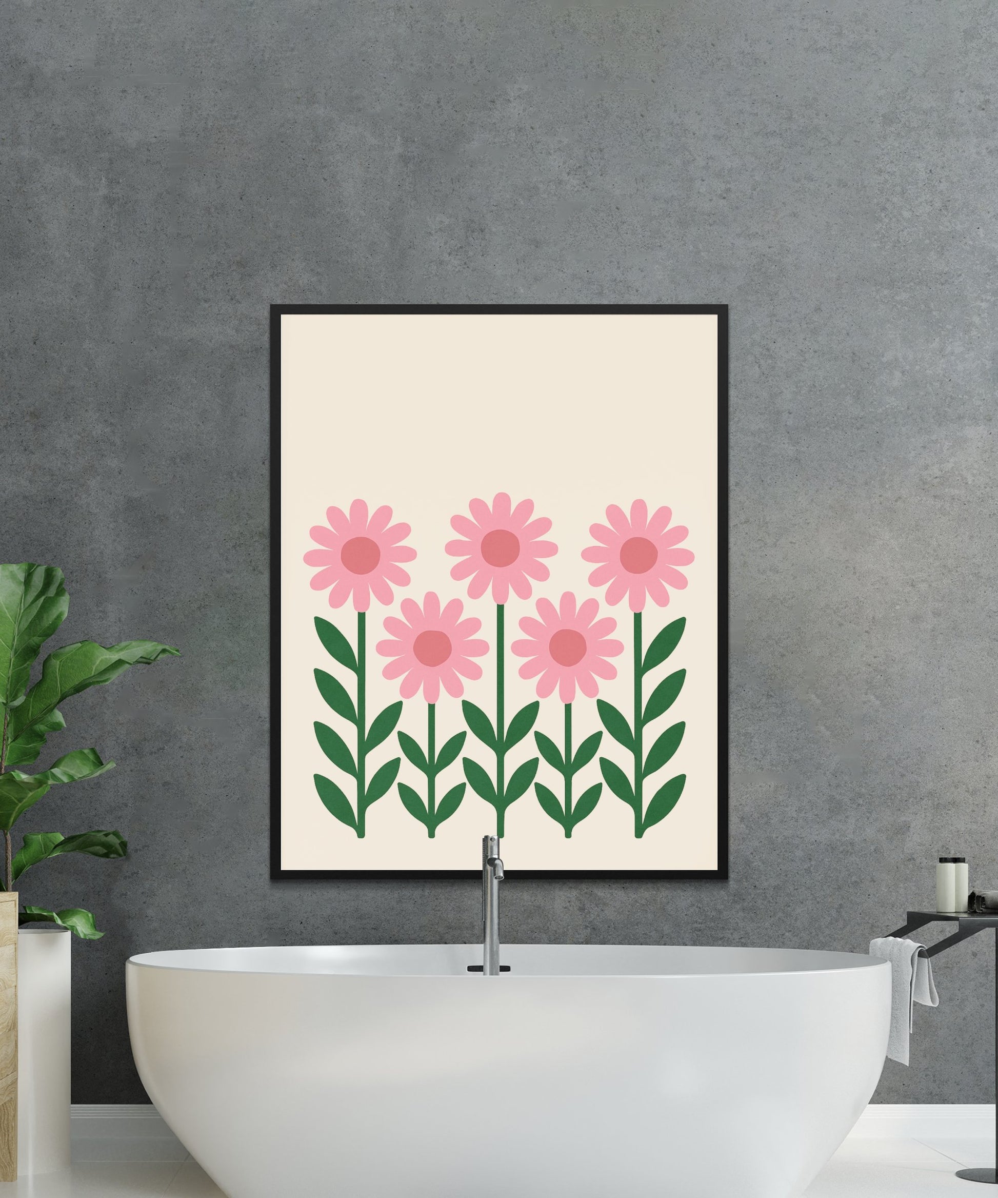 Pink Daisy Wall Art Print, Modern Floral Poster for Living Room, Botanical Decor