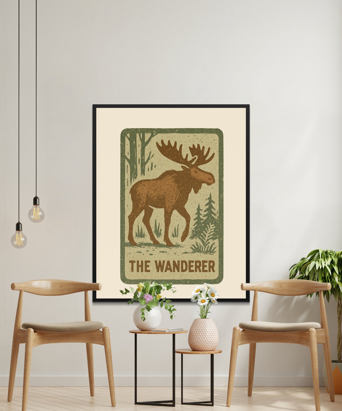 Vintage Moose Poster, Rustic Forest Wall Art, The Wanderer Print, Cabin Decor, Wildlife Illustration, Nature Home Decor