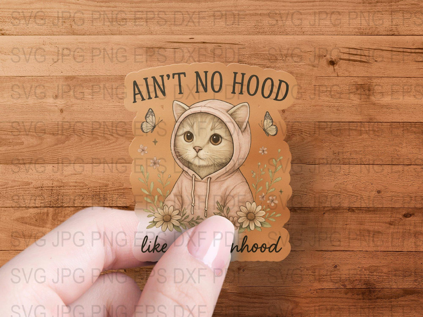 Cute Cat in Hoodie Sticker, Floral Cat Lover Gift, Vinyl Waterproof Decal, Funny Cat Hood Phrase, Kitten Sticker for Laptop and Car