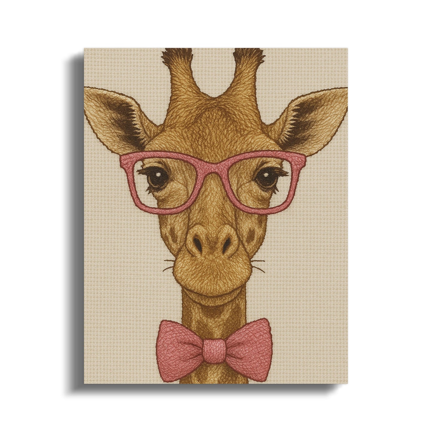 Quirky Giraffe Canvas Art Print with Pink Glasses and Bowtie, Cute Animal Wall Decor, Unique Home Decoration