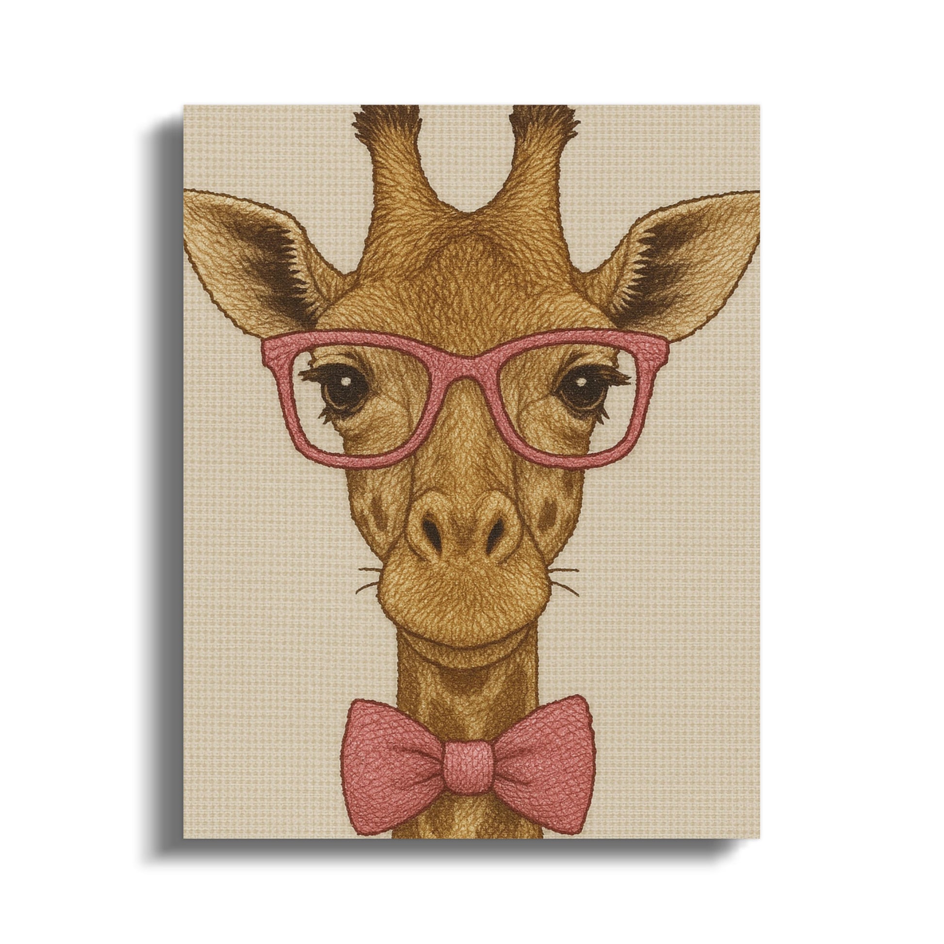 Quirky Giraffe Canvas Art Print with Pink Glasses and Bowtie, Cute Animal Wall Decor, Unique Home Decoration